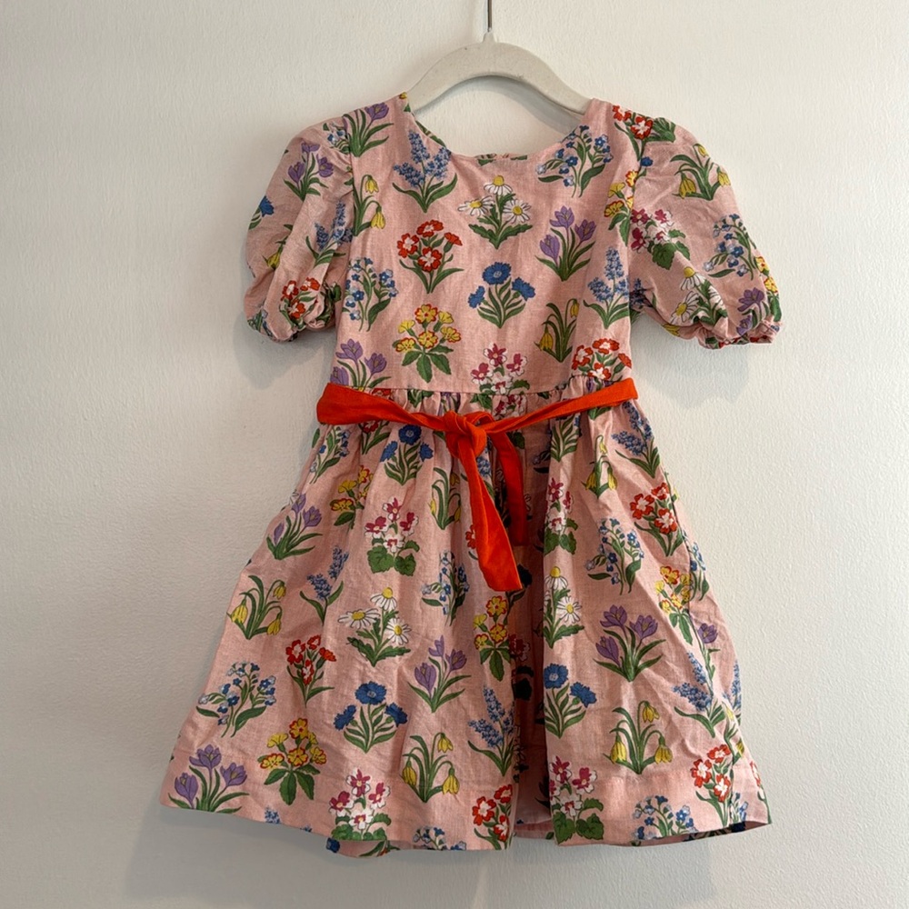 Mini Boden pink Floral linen dress in 4-5Y